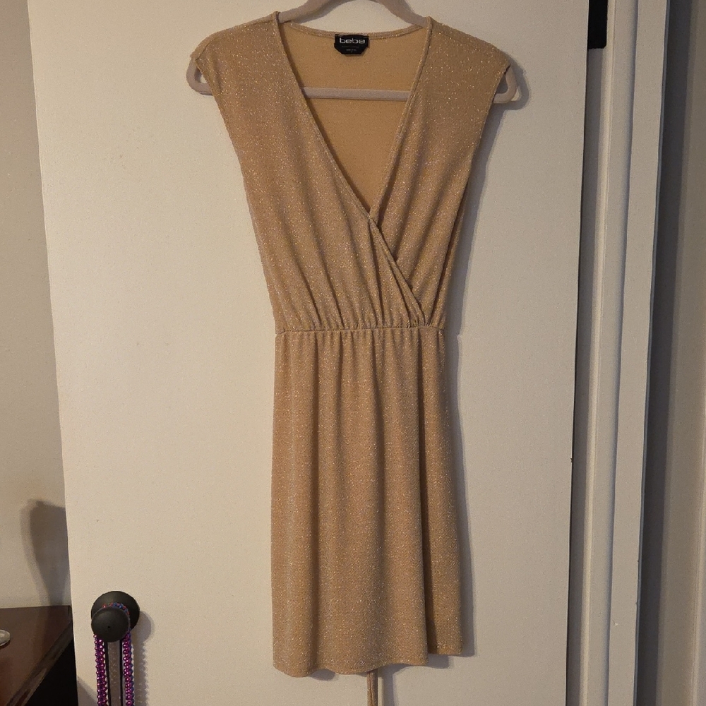 Elegant Gold Wrap Mini Dress